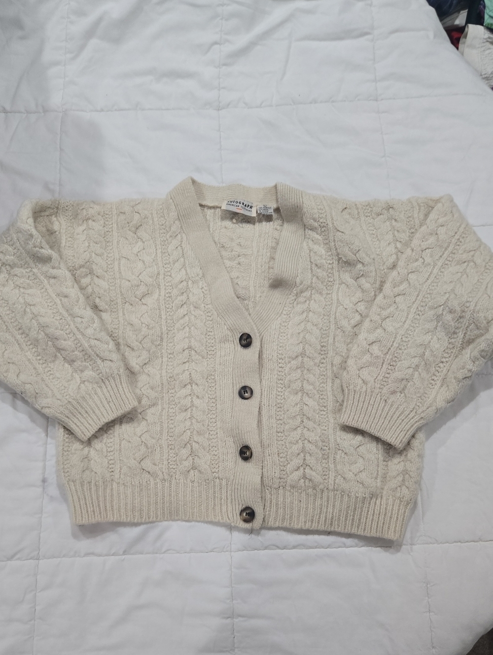 Autograph American Clothing Vintage Cream Cable Knit Fisherman Cardigan
